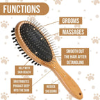 Dog Brush, Double Sided Pet Slicker Brush with Bamboo Handle for Dogs and Cats Long Hair Pets Grooming Comb for Removing Shedding, Tangles and Dead Undercoat