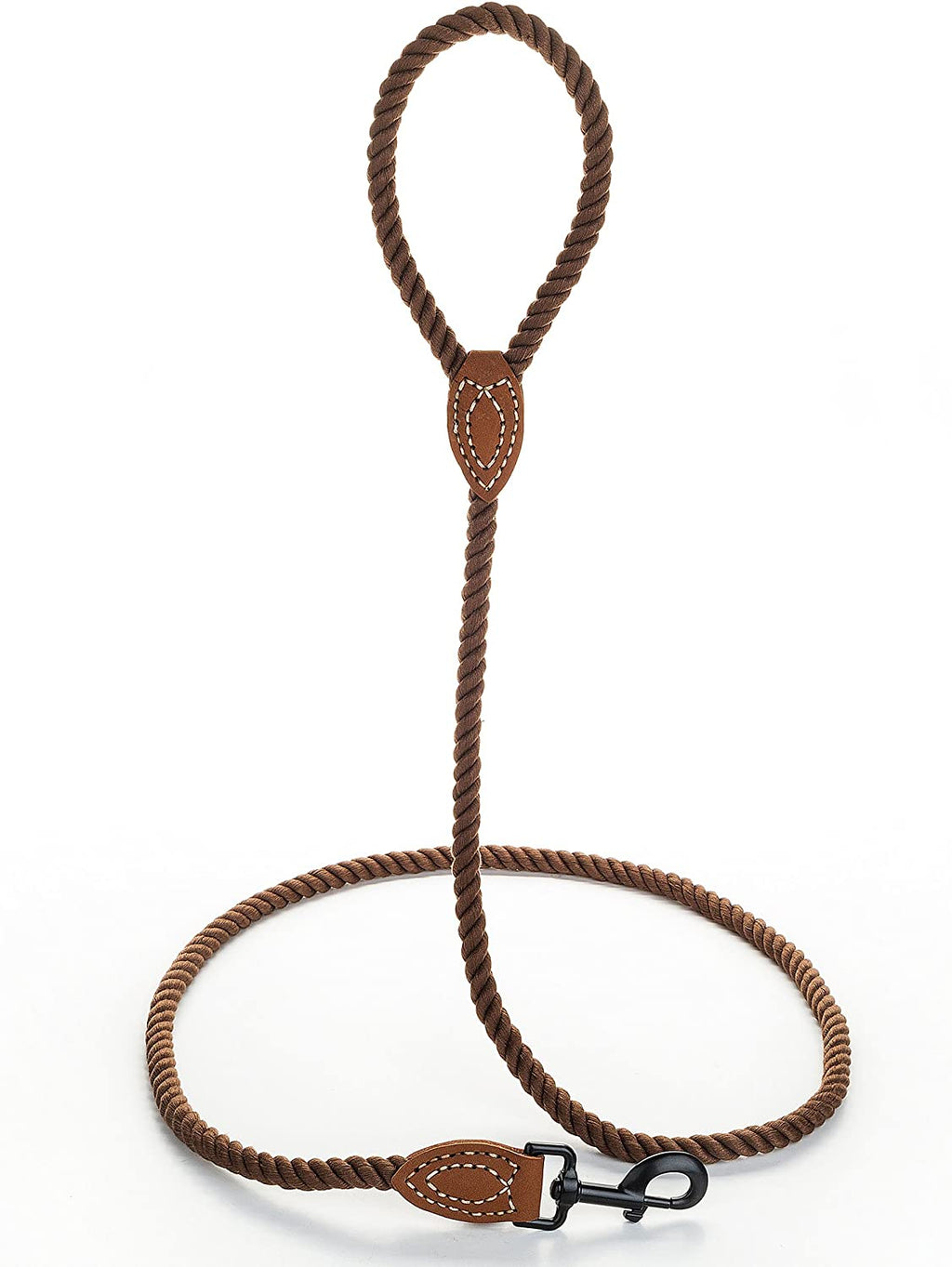 Dog Leash | Braided Cotton Rope Dog Leashes with Leather Tailor Tip | 4 Feet Dog Leash W Heavy Duty Metal Clasp | Wedding Dog Leash (Dark Brown, 48 Inches)