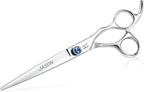 7" Straight Dog Grooming Scissors, Ergonomic Pets Grooming Shears, Premium Cats Trimming Kit with Offset Handle and Jewelled Screw, Sharp, Comfortable Christmas Gift