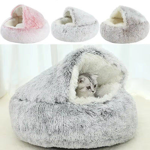Cozy 2-in-1 Plush Cat Bed & Warm Pet House - Perfect for Cats and Small Dogs