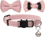 Collar for Cats Pets Breakaway with Bell Bowtie Floral Bow Detachable Adjustable Safety Puppy 2Pcs Pink Leopard & Pure