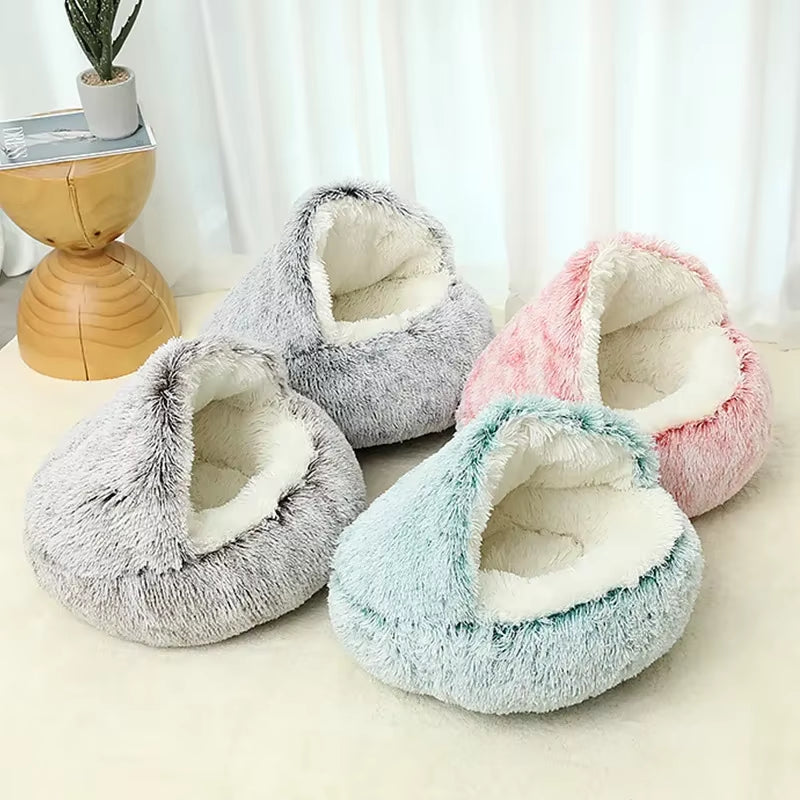 Cozy 2-in-1 Plush Cat Bed & Warm Pet House - Perfect for Cats and Small Dogs