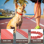 Dog Leash Large Dogs, Heavy Duty Dog Leash Bungee, No Pull Dog Leash for Shock Absorption, Red Dog Training Leashes for Medium Large Breed Dogs 6FT, 2 Padded Handles