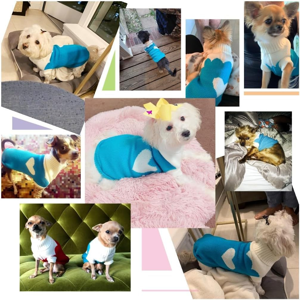 Pet Dog Sweaters Classic Knitwear Turtleneck Winter Warm Puppy Clothing Cut Strawberry and Heart Doggie Sweater (Sky Blue, Medium)