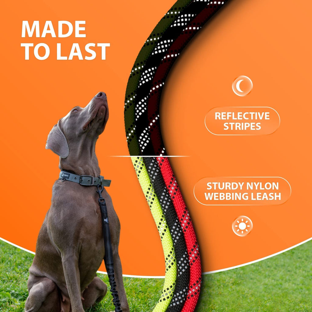 Heavy Duty Rope Bungee Leash for Large and Medium Dogs with Anti-Pull for Shock Absorption - No Slip Reflective Leash for Outside