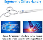 7" Straight Dog Grooming Scissors, Ergonomic Pets Grooming Shears, Premium Cats Trimming Kit with Offset Handle and Jewelled Screw, Sharp, Comfortable Christmas Gift